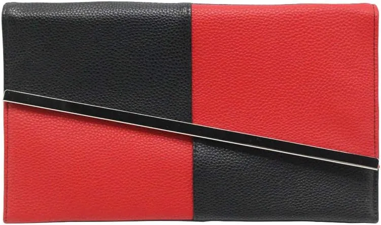 Envelope Clutch Bag Crossbody of Chain Strap for Women Wedding & Party Handbag or Shoulder bag by HQSlife, Black & Red, Medium