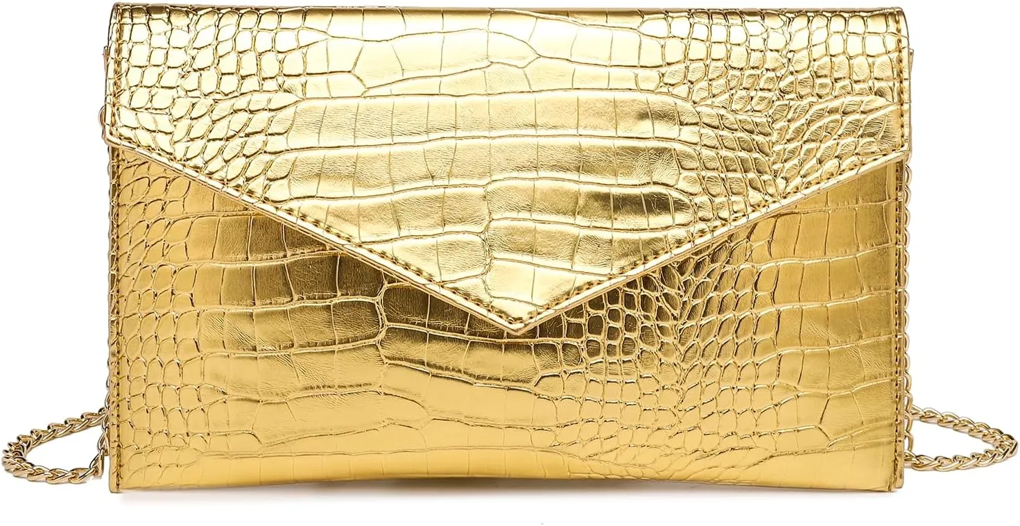 Envelope Clutch Purse for Women Leather Handbag Evening Bag with Detachable Chain for Wedding Party Prom