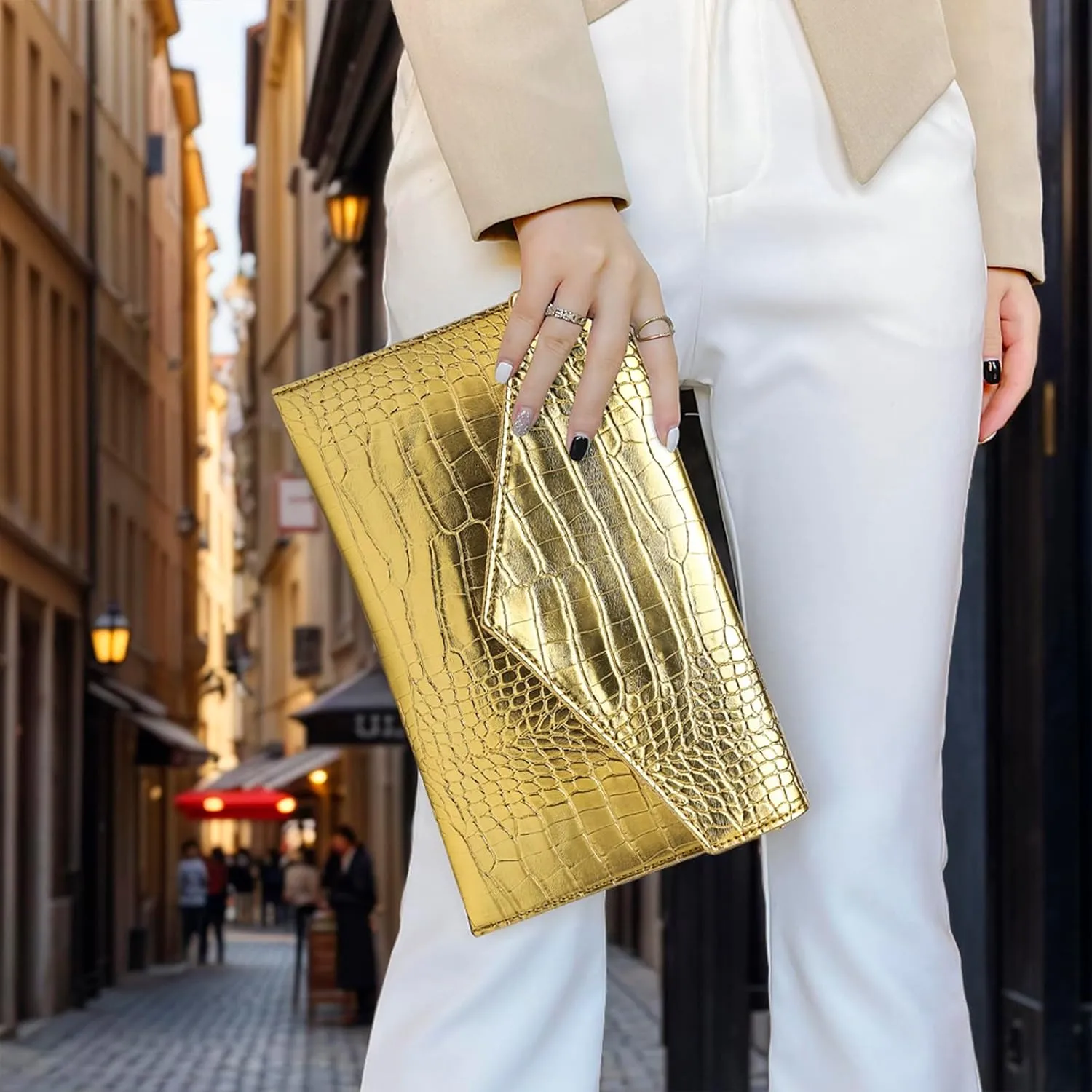 Envelope Clutch Purse for Women Leather Handbag Evening Bag with Detachable Chain for Wedding Party Prom