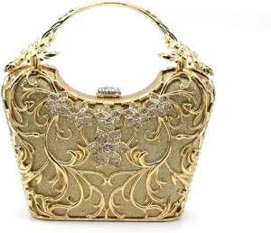 Evening Clutch Purse for Women Formal, Metallic Evening Handbags Metal Chain Shoulder Bag, Rhinestone Purse