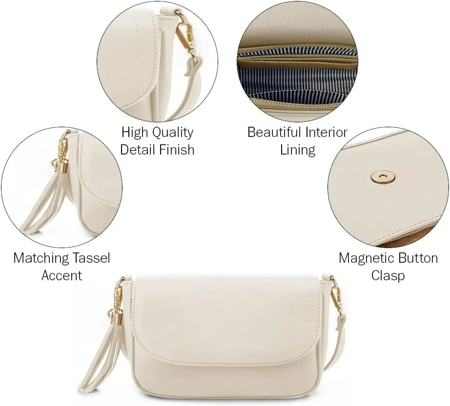 EVVE Small Crossbody Bags for Women Trendy Flap Saddle Purses with Tassel Vegan leather Shoulder bag