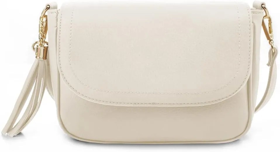 EVVE Small Crossbody Bags for Women Trendy Flap Saddle Purses with Tassel Vegan leather Shoulder bag
