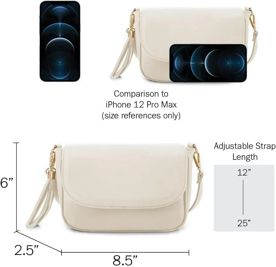 EVVE Small Crossbody Bags for Women Trendy Flap Saddle Purses with Tassel Vegan leather Shoulder bag