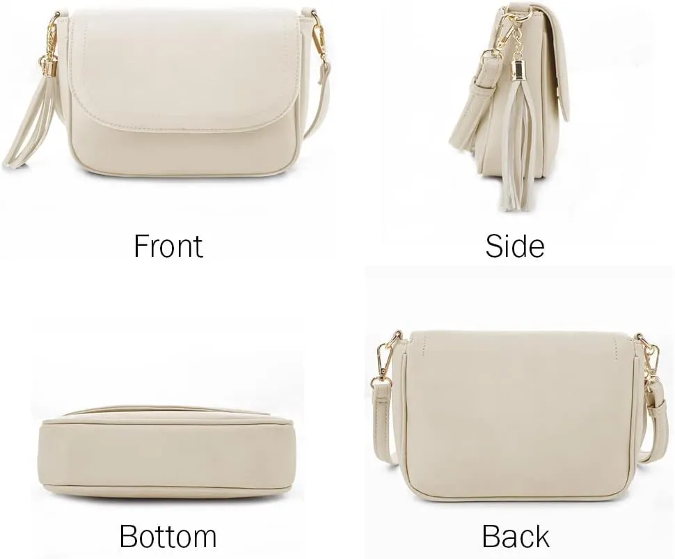 EVVE Small Crossbody Bags for Women Trendy Flap Saddle Purses with Tassel Vegan leather Shoulder bag