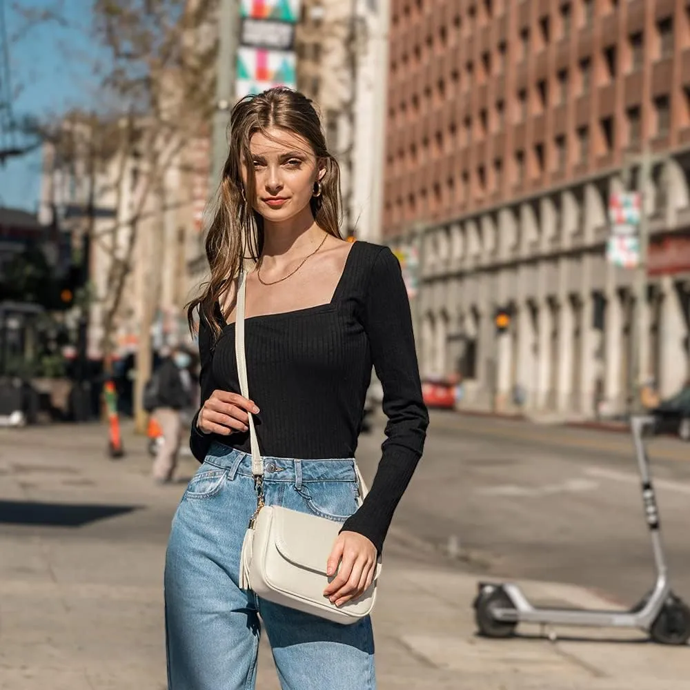 EVVE Small Crossbody Bags for Women Trendy Flap Saddle Purses with Tassel Vegan leather Shoulder bag