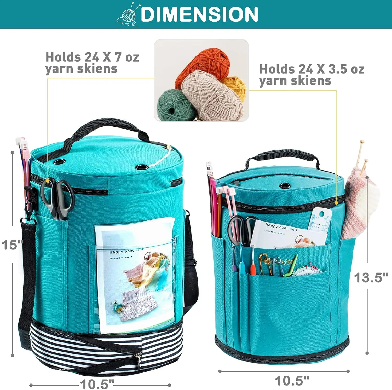 Expandable Crochet Bag-Knitting Bag Yarn Storage Organizer - Yarn Bag and Crochet Tote, Yarn Holder for Crocheting, Crochet Accessories, Suppliers, Needles with Zipper Closure-Ideal Gift