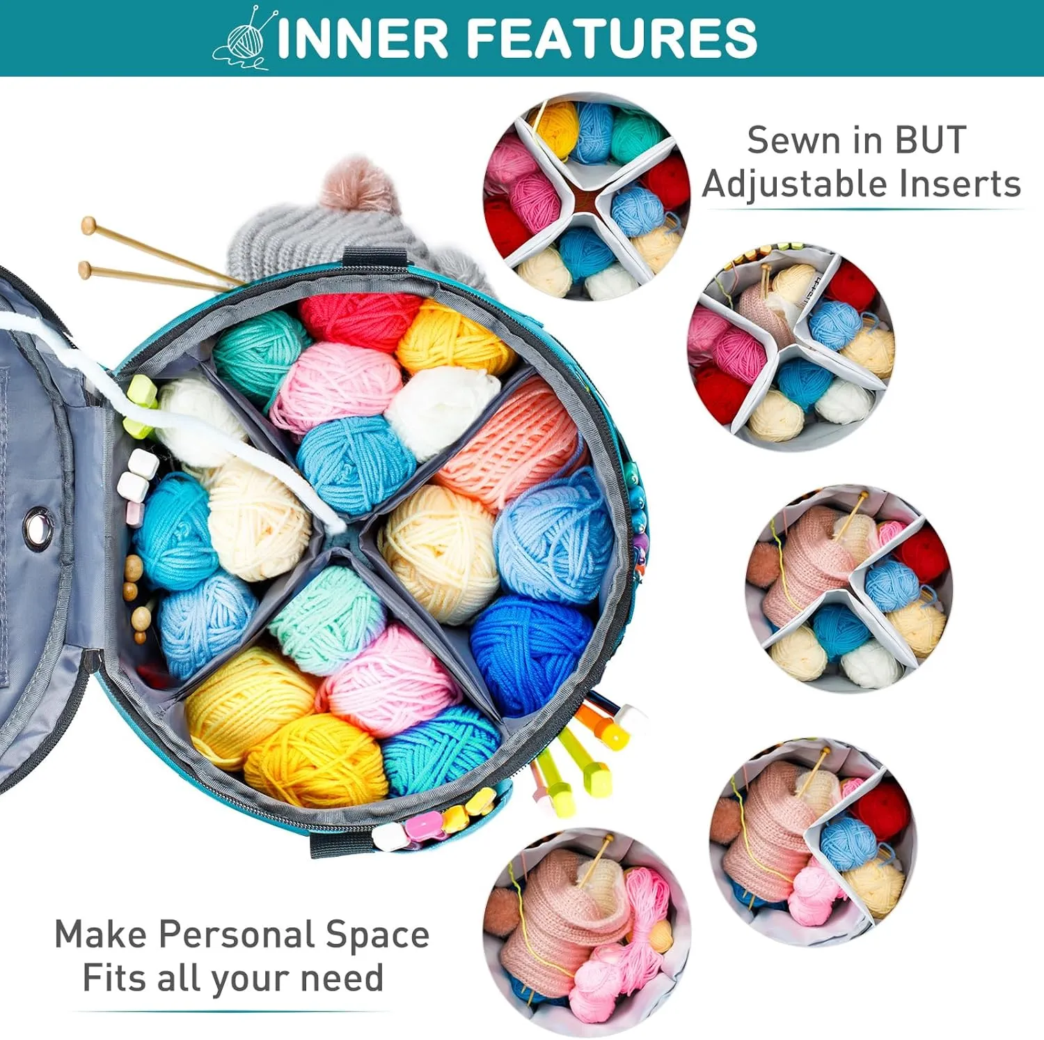 Expandable Crochet Bag-Knitting Bag Yarn Storage Organizer - Yarn Bag and Crochet Tote, Yarn Holder for Crocheting, Crochet Accessories, Suppliers, Needles with Zipper Closure-Ideal Gift