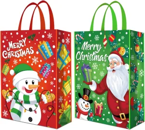 Extra Large Christmas Tote Bags, 2Pcs Xmas Non Woven Gift Reusable Grocery Shopping Bags With Handles for Kids Holiday Gifts Wrapping Supplies