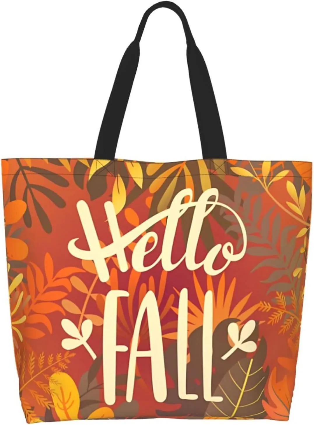 Fall Large Tote Bag Maple Leaf Pumpkin Thanksgiving Day Reusable Shoulder Tote Travel Bags