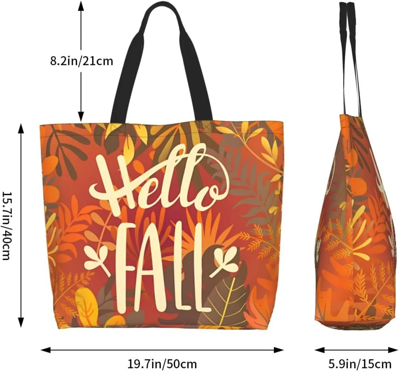 Fall Large Tote Bag Maple Leaf Pumpkin Thanksgiving Day Reusable Shoulder Tote Travel Bags