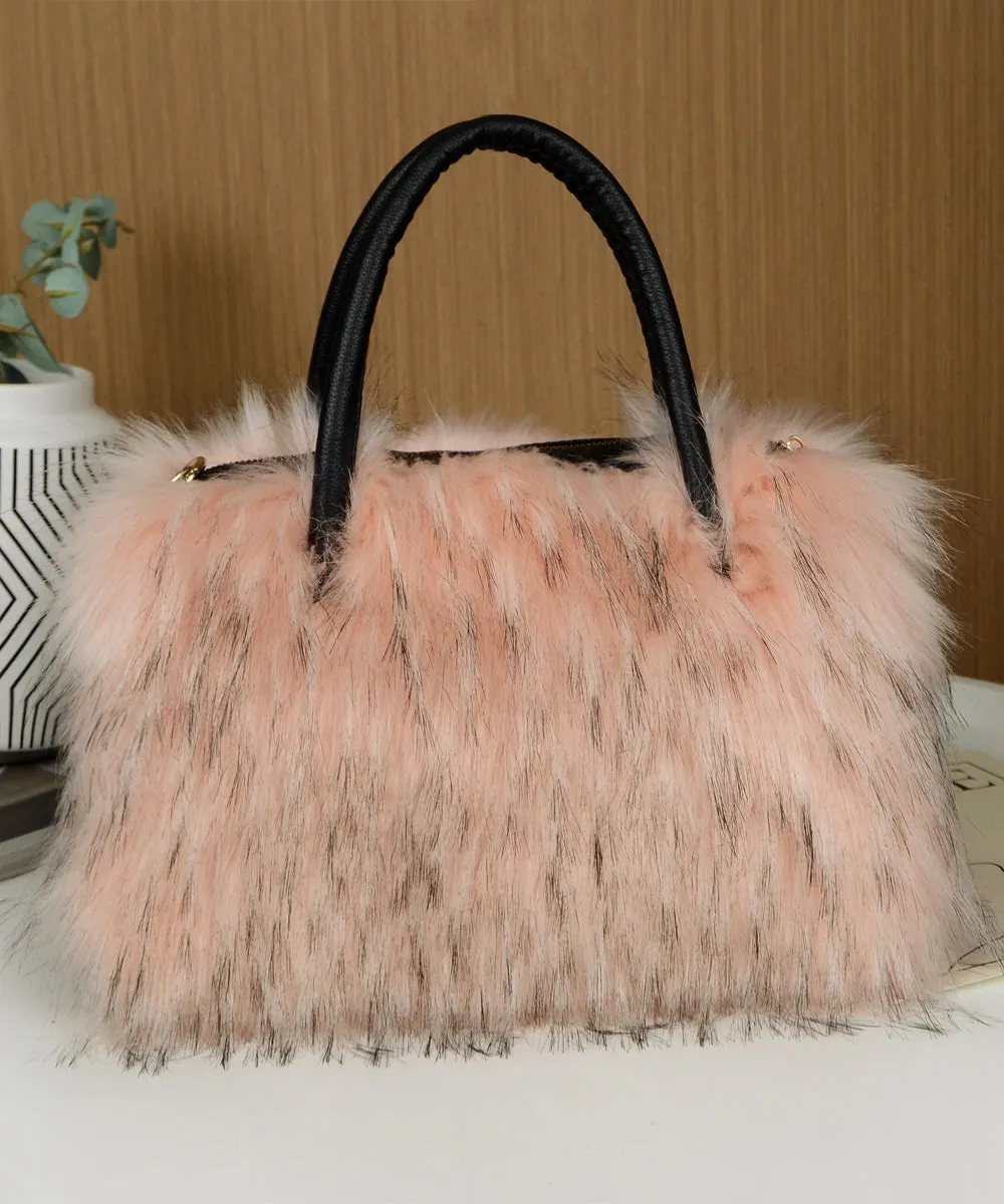 Fashion Black Large Capacity Raccoon Hair Tote Handbag