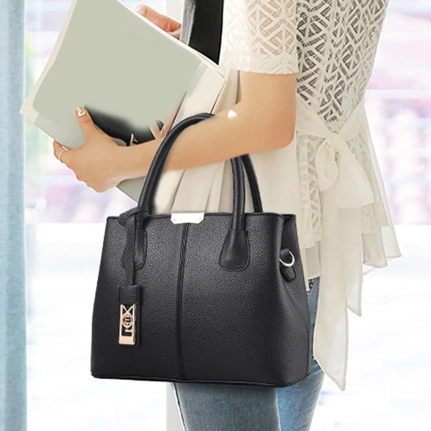 Fashion Handbag Simple Bag Large Capacity One Shoulder Women Bag Vertical Handbag Shoulder Bag for (Black, One Size)