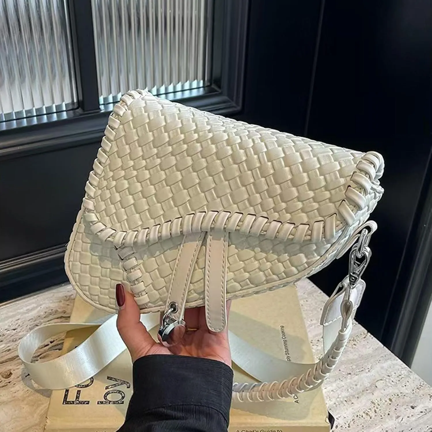 fashion women saddle shoulder bag clutch purse small crossbody satchel handbag woven imitation crocodile leather bag