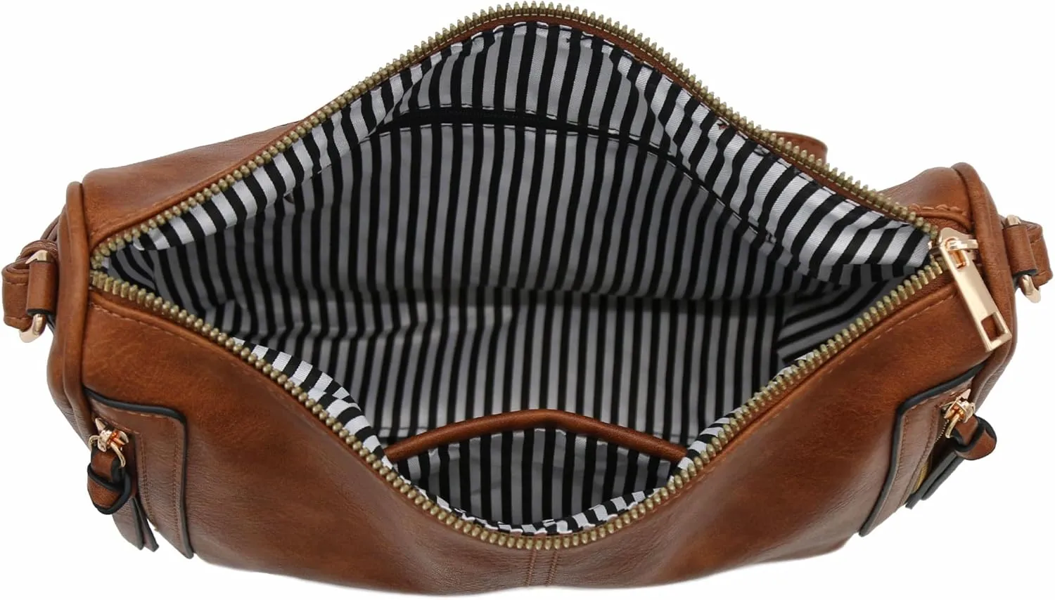 FashionPuzzle Faux Leather Two Front Zipper Pocket Crossbody Saddle Bag (Saddle Brown)