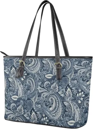 Faux Leather Tote Bag for Women, Modern Art Zipper Shoulder Bag Purses Large Capacity Casual Handbag Work, College