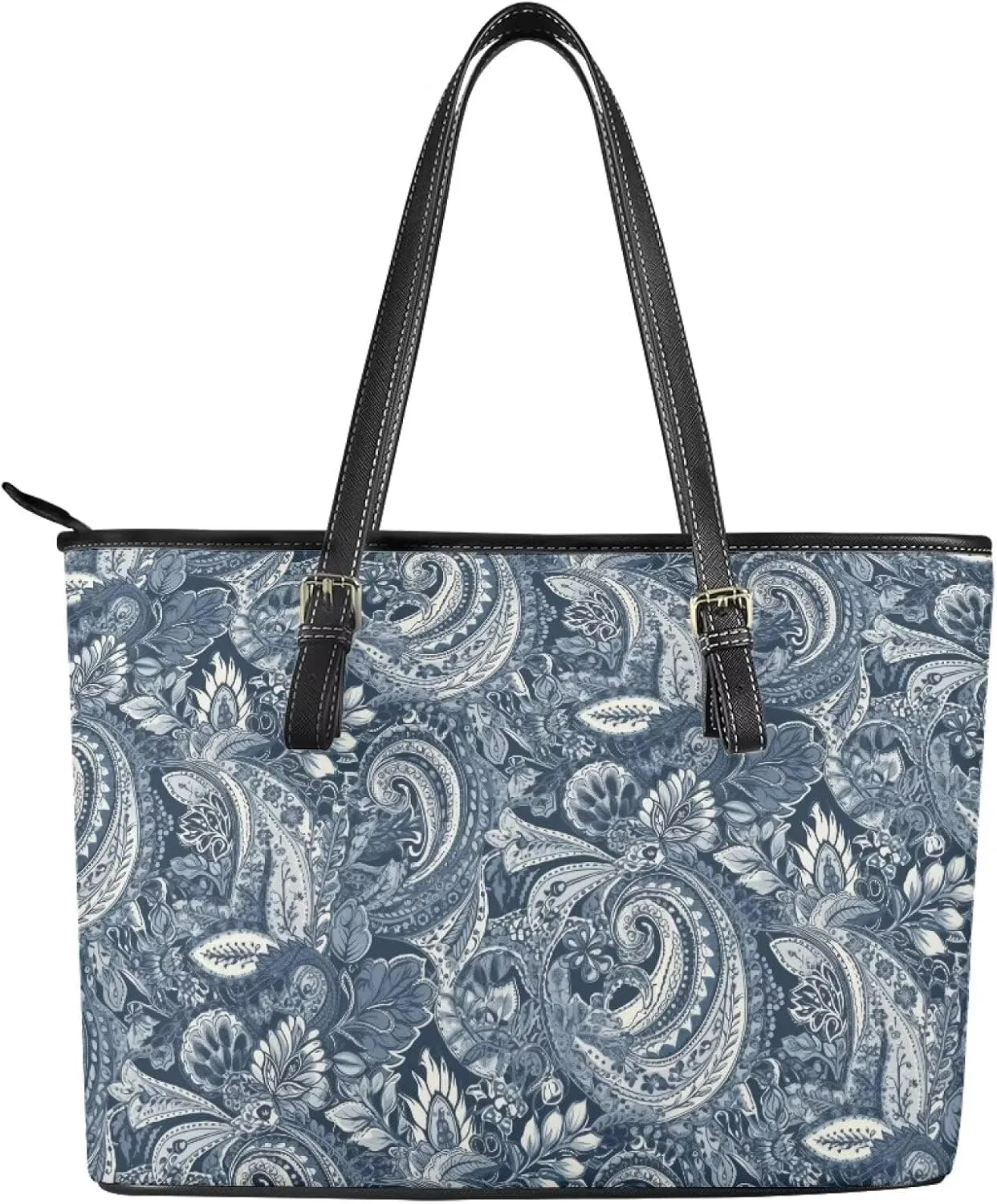 Faux Leather Tote Bag for Women, Modern Art Zipper Shoulder Bag Purses Large Capacity Casual Handbag Work, College