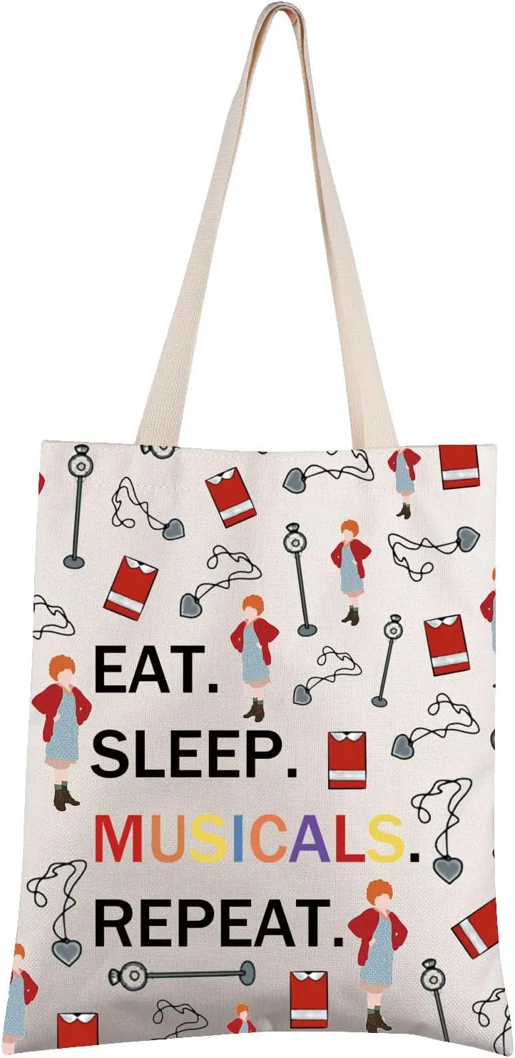 FEELMEM Annie Musical Gift Eat Sleep Musicals Repeat Annie Orphan Theater Tote Bag Annie Musical Theatre Fans Gift