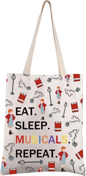 FEELMEM Annie Musical Gift Eat Sleep Musicals Repeat Annie Orphan Theater Tote Bag Annie Musical Theatre Fans Gift
