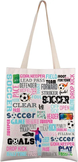 FEELMEM Soccer Gifts Soccer Tote Bag Soccer Player Gift Soccer Party Favors Bag Soccer Shoulder Bag Soccer Lover Gift