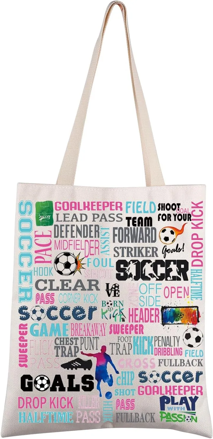 FEELMEM Soccer Gifts Soccer Tote Bag Soccer Player Gift Soccer Party Favors Bag Soccer Shoulder Bag Soccer Lover Gift