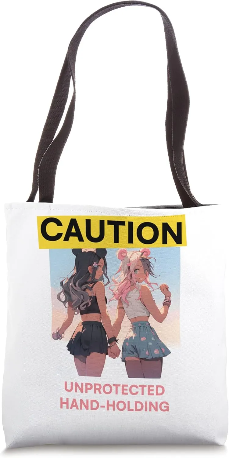 Femboy Sakura Unprotected Hand-Holding Gay Lesbian LGBT Art Tote Bag