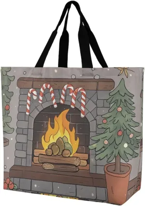 Fireplace Candy Printed Large Capacity Shoulder Handbags Beach Tote Bags Shopping Storage Bag Washable Bag for Women Travel