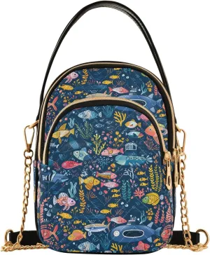 Fish Coral Reef Blue Crossbody Bag for Women Mini Cell Phone Purse Women's Shoulder Handbag