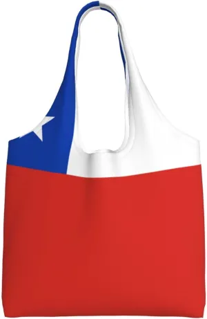 Flag Of Chile Printed Canvas Bag, Large Capacity, Can Be Carried By Hand Or Across The Body, Suitable For Daily Shopping