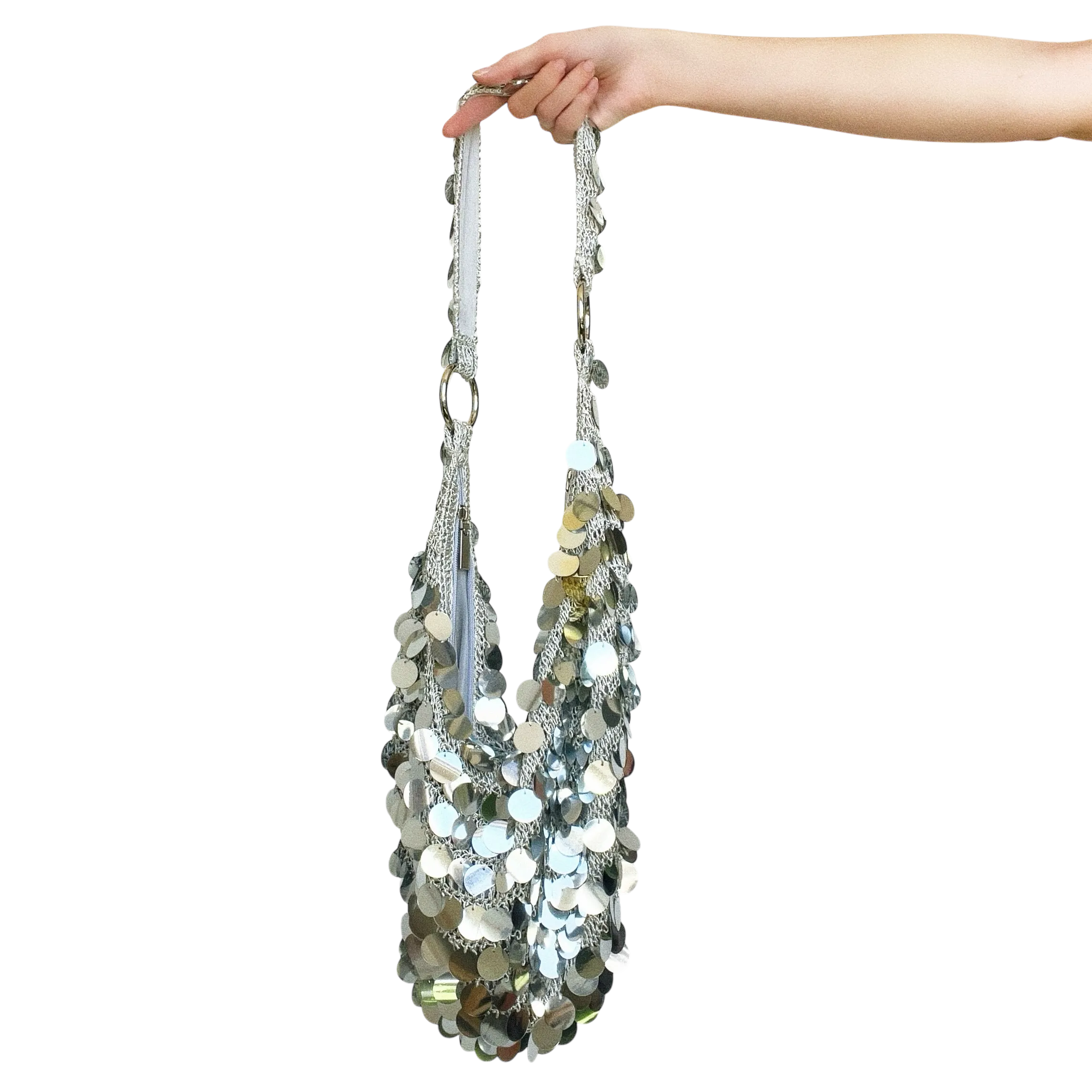 Flashy Silver Crochet Purse