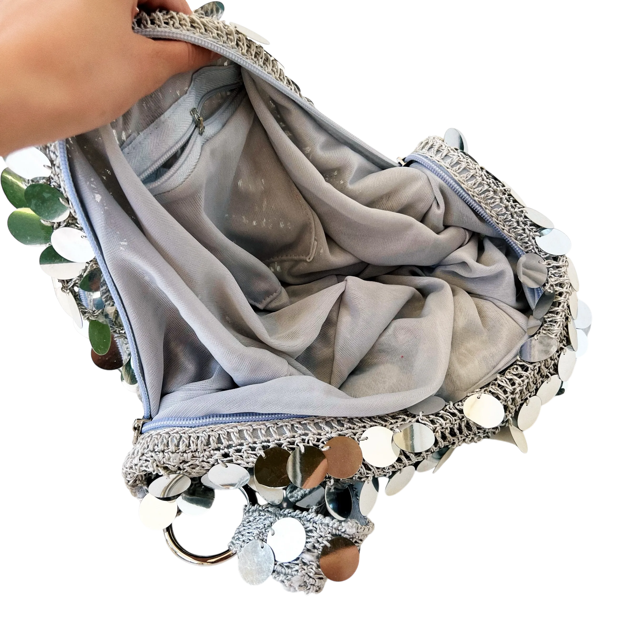 Flashy Silver Crochet Purse