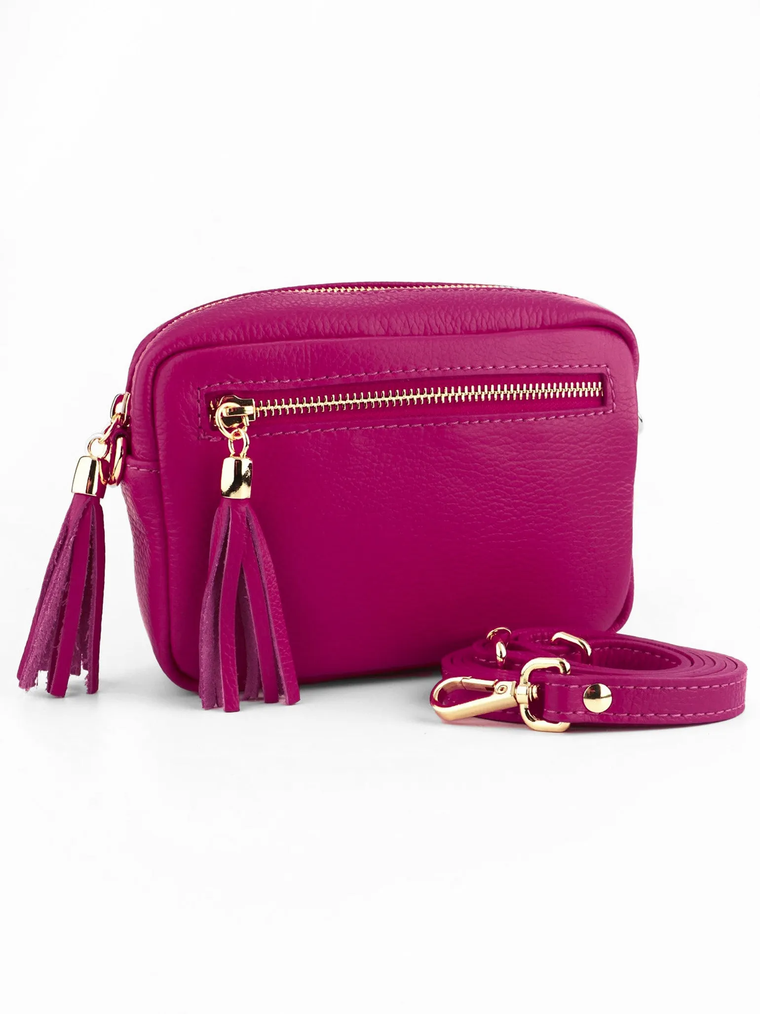 Fleur Italian Leather Crossbody Bag - Berry, Pebbled