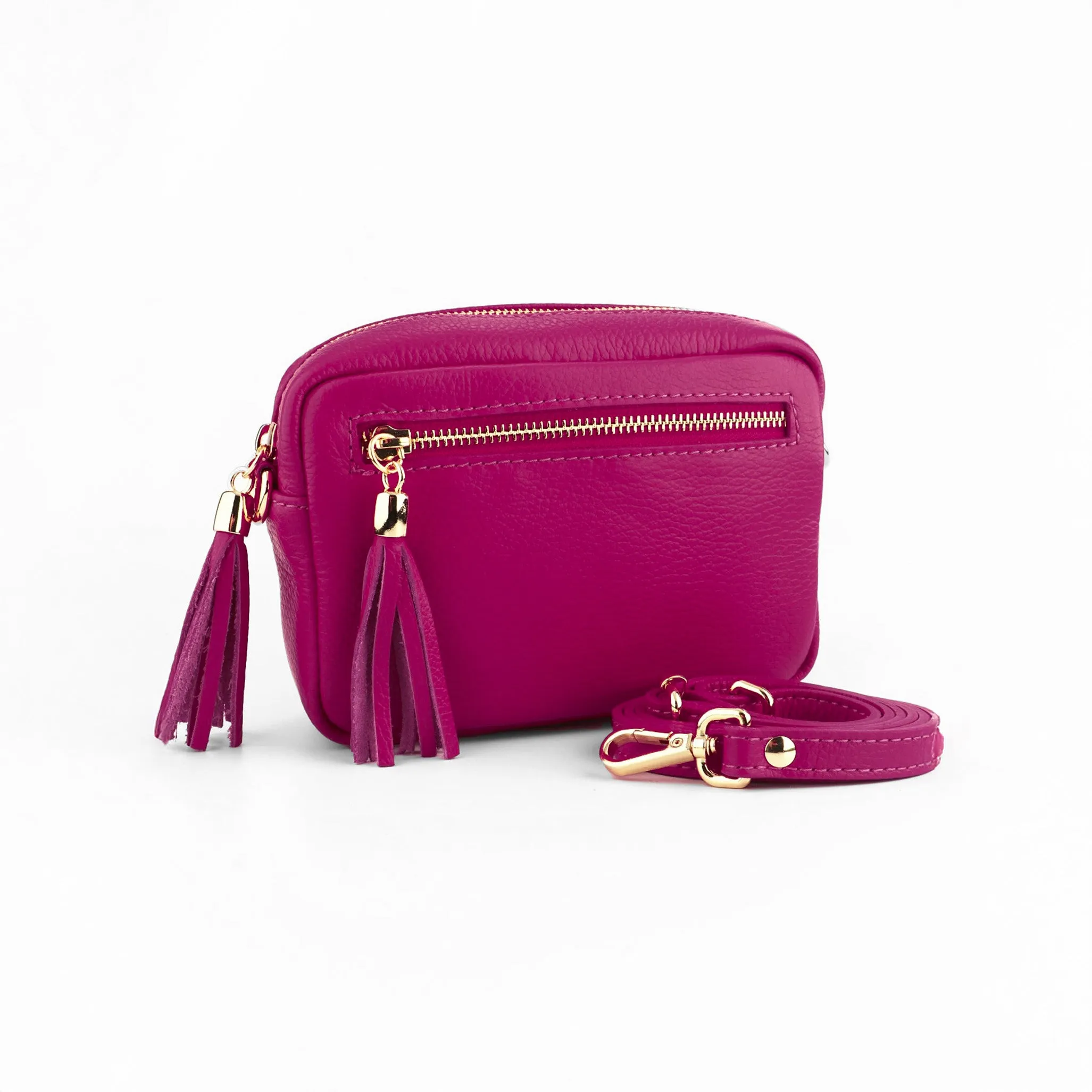Fleur Italian Leather Crossbody Bag - Berry, Pebbled