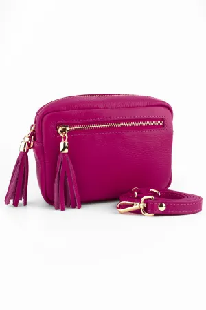 Fleur Italian Leather Crossbody Bag - Berry, Pebbled