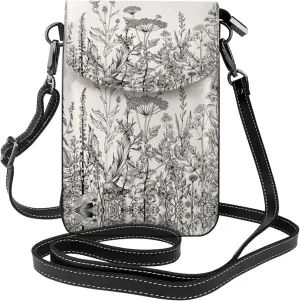Floral Herbs Botanical Engraving Crossbody Bag For Women Leather Cellphone Shoulder Purses Fashion Travel Designer Wallet