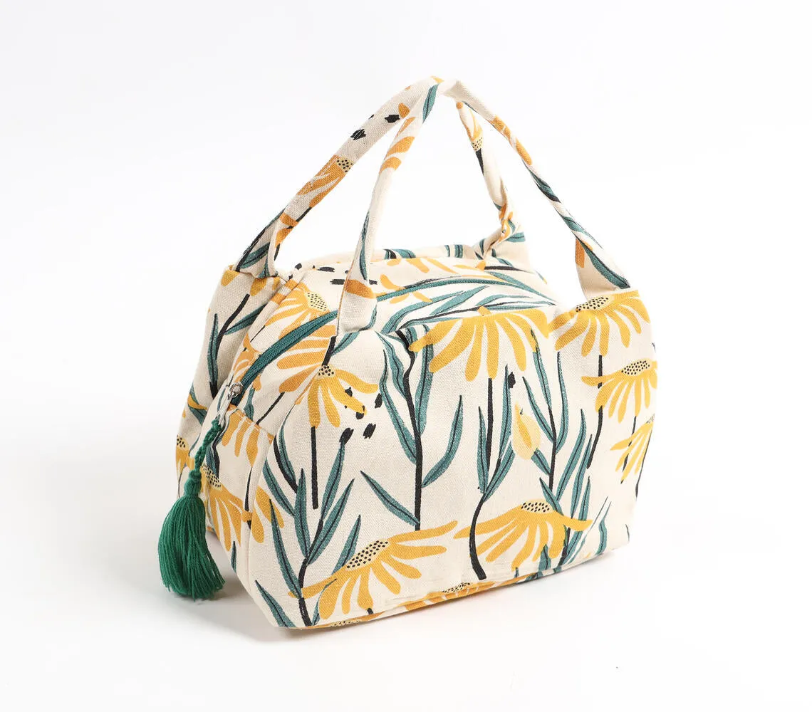 Floral Print Tasseled Pouch with Handles