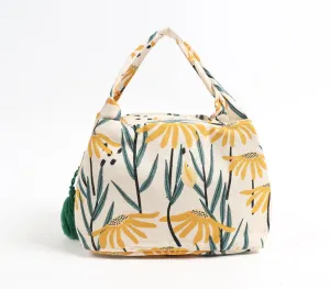 Floral Print Tasseled Pouch with Handles