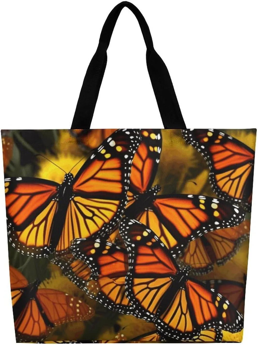 Flowers And Horses Hand Drawn Tote Bag for Women Reusable Grocery Shoulder Bag Shopping Bags for Travel, Groceries