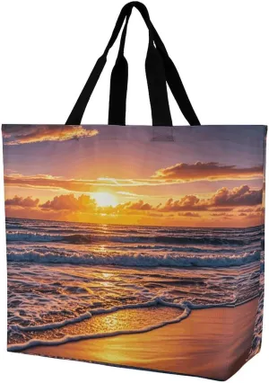 Foldable Grocery Bag Reusable Shopping Bag White Blooms Blue Butterflies Tote Bag Casual Handbags for Work Shopping