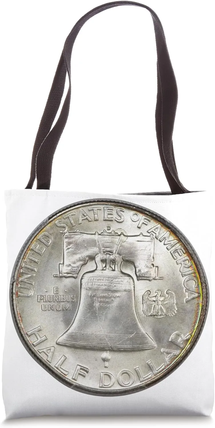Franklin Half Dollar Silver Coin - Liberty Bell Side Tote Bag
