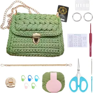 FREEBLOSS Crochet Crossbody Bag Kit Handbag Knitting and Crochet Kit with Chains English Instructions Handbag Making Kit for Craft Crocheting Kit for Beginners