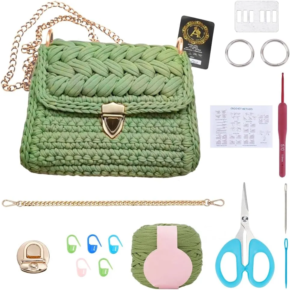FREEBLOSS Crochet Crossbody Bag Kit Handbag Knitting and Crochet Kit with Chains English Instructions Handbag Making Kit for Craft Crocheting Kit for Beginners