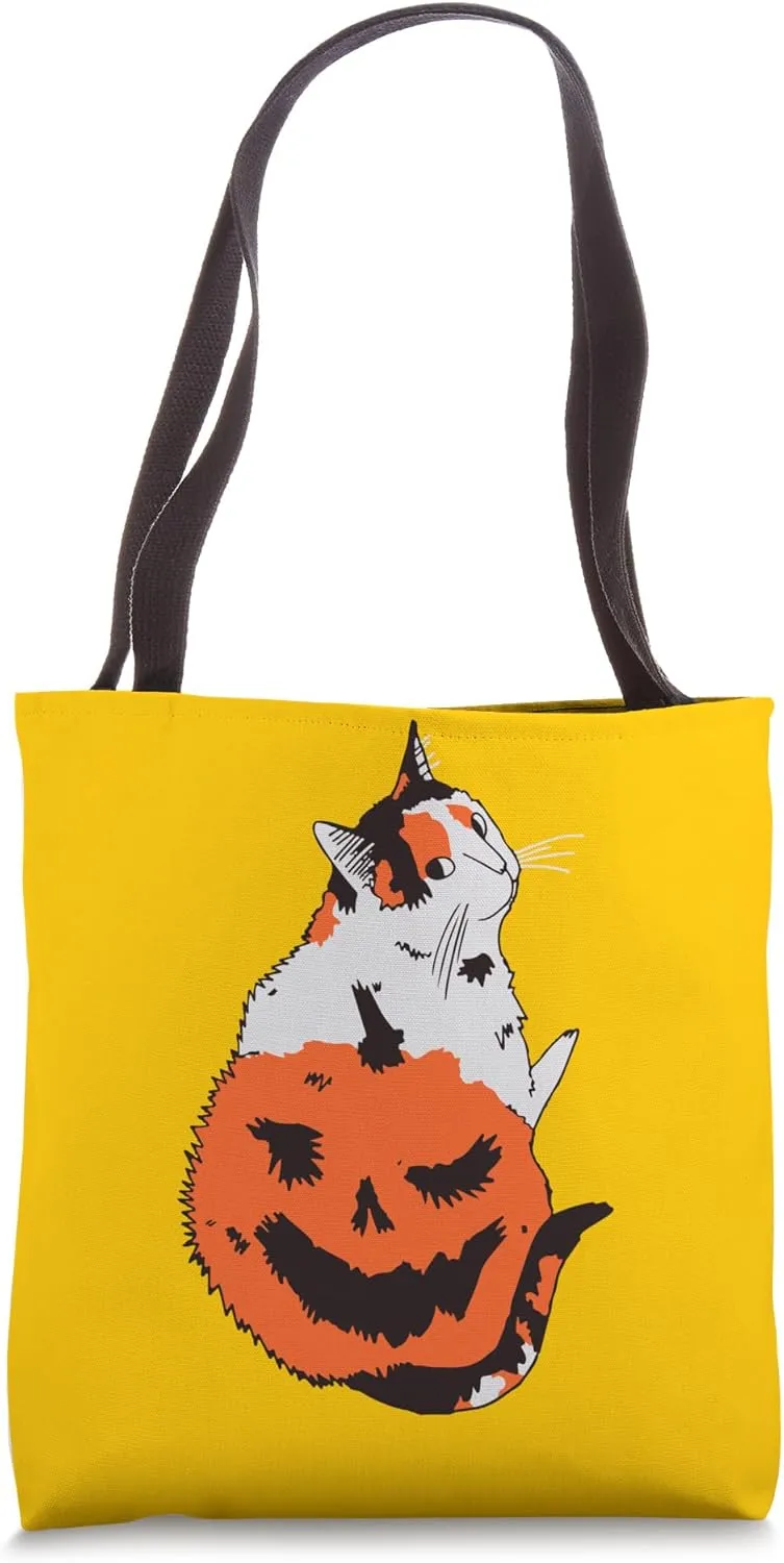 Funny Halloween Cat Breeds Eager Pumpkin Printed Tote Bag