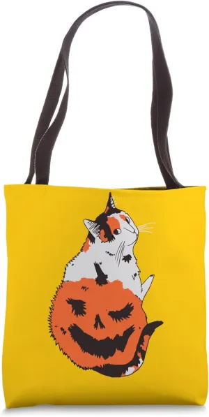 Funny Halloween Cat Breeds Eager Pumpkin Printed Tote Bag