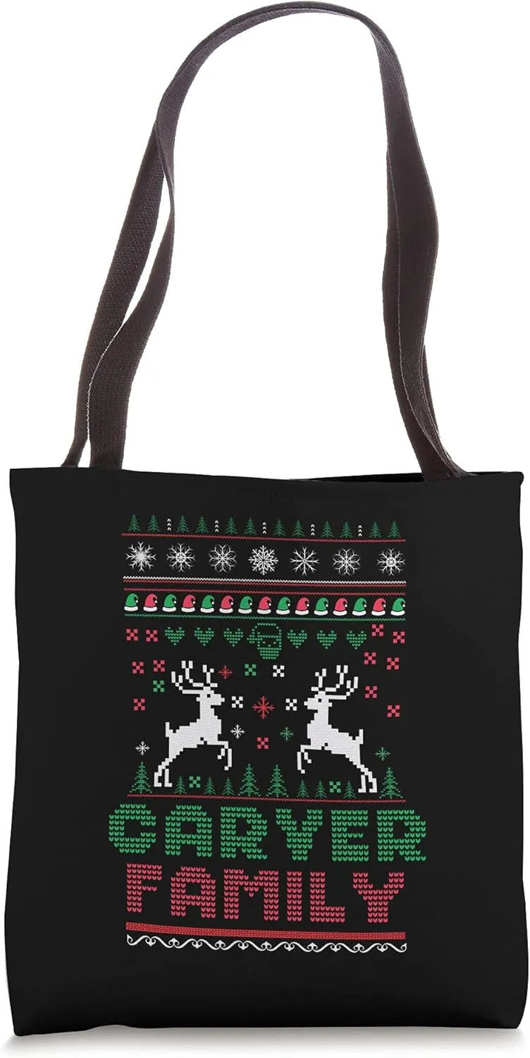 Funny matching ugly Christmas family name Carver Tote Bag