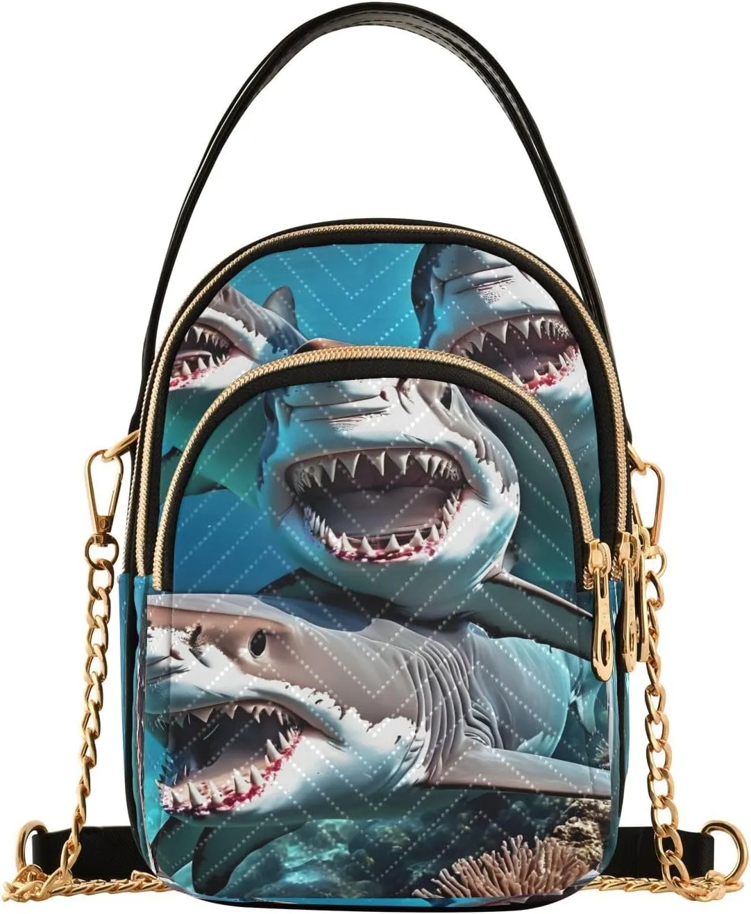 Funny Shark Coral Reef Crossbody Bag for Women Mini Cell Phone Purse Women's Shoulder Handbag