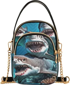 Funny Shark Coral Reef Crossbody Bag for Women Mini Cell Phone Purse Women's Shoulder Handbag