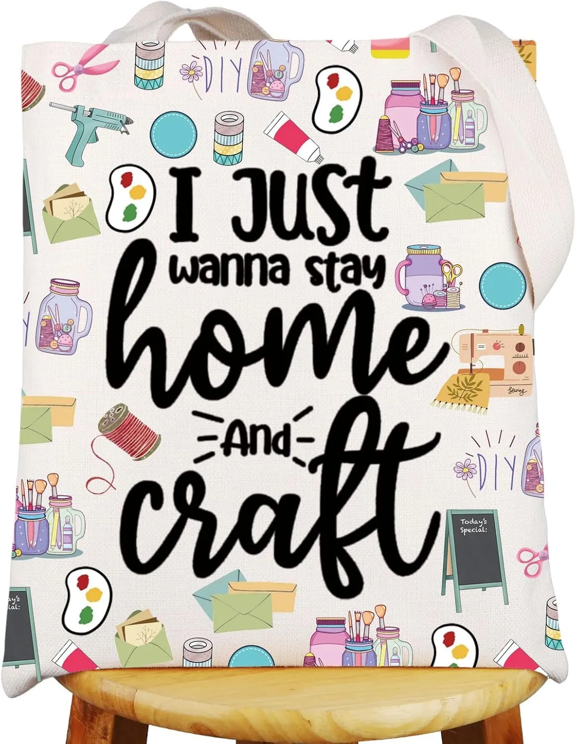 G2TUP Crafting Tote Bag Crafter Gifts I Just Wanna Stay Home And Craft Gifts Crafting Tools Shoulder Bags Craft Lovers Gift