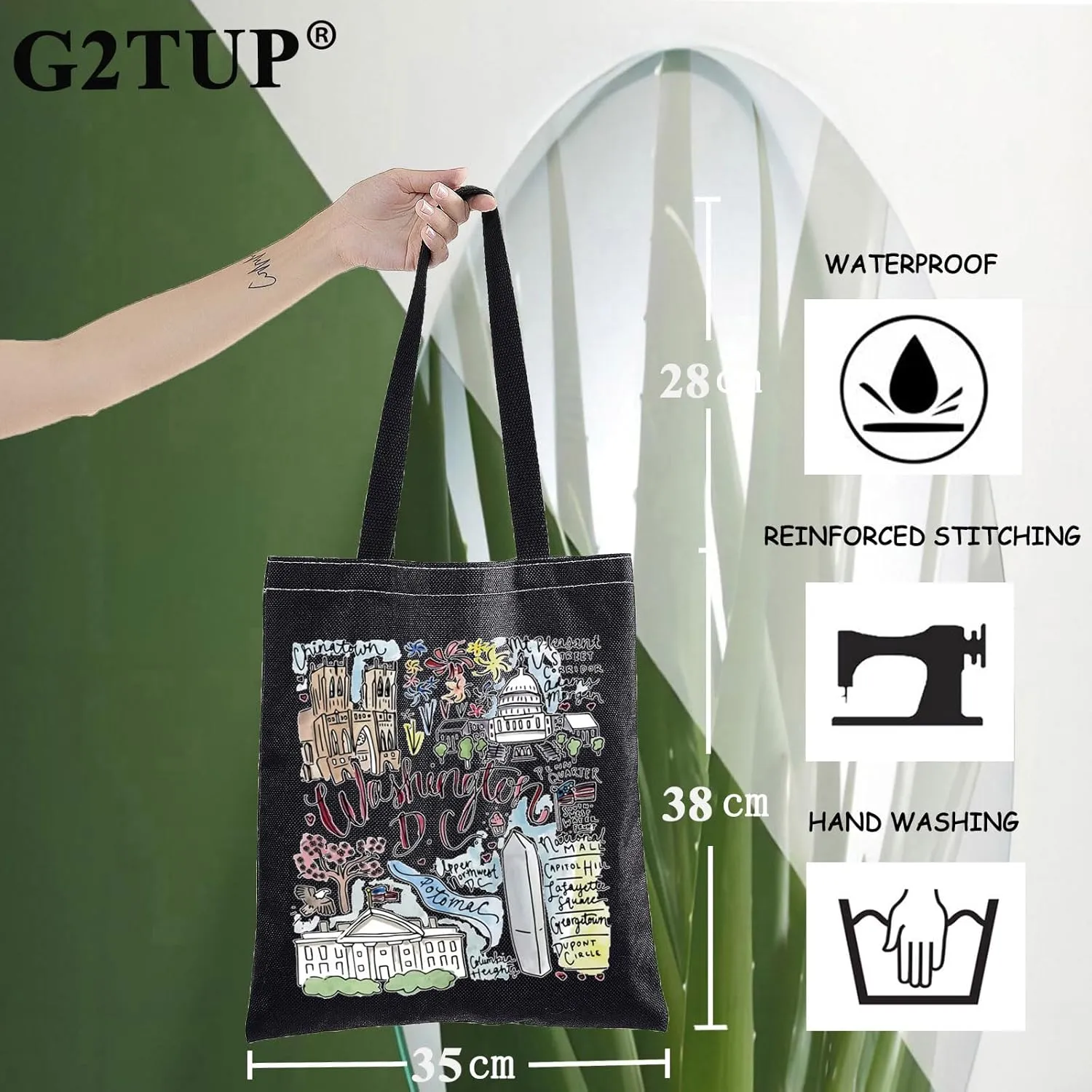 G2TUP DC Travel Tote Bag - Washington Landmarks Souvenir Gift Shoulder Bag