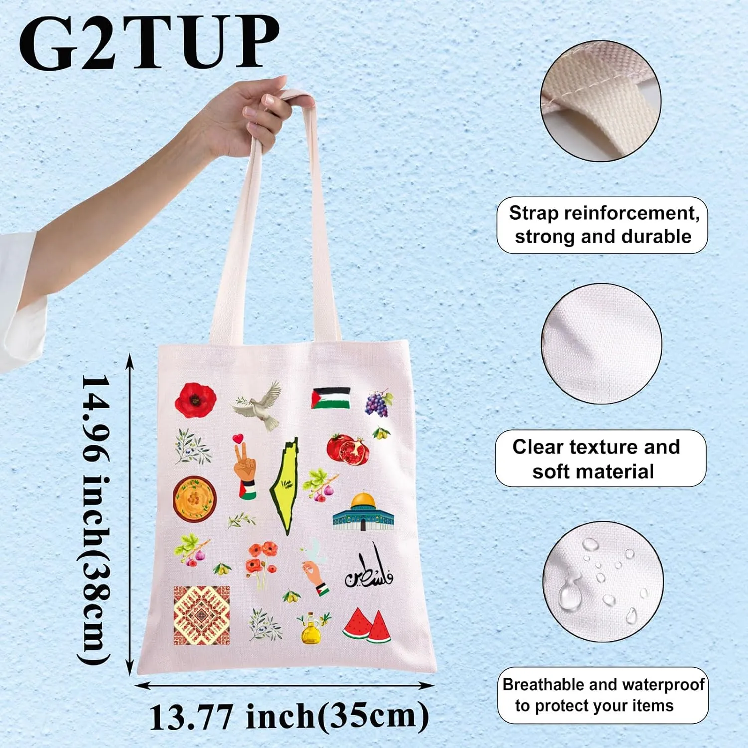 G2TUP Palestine Tote Bag Free Palestine Gift Gaza Jerusalem Shoulder Bag Palestinian Merchandise