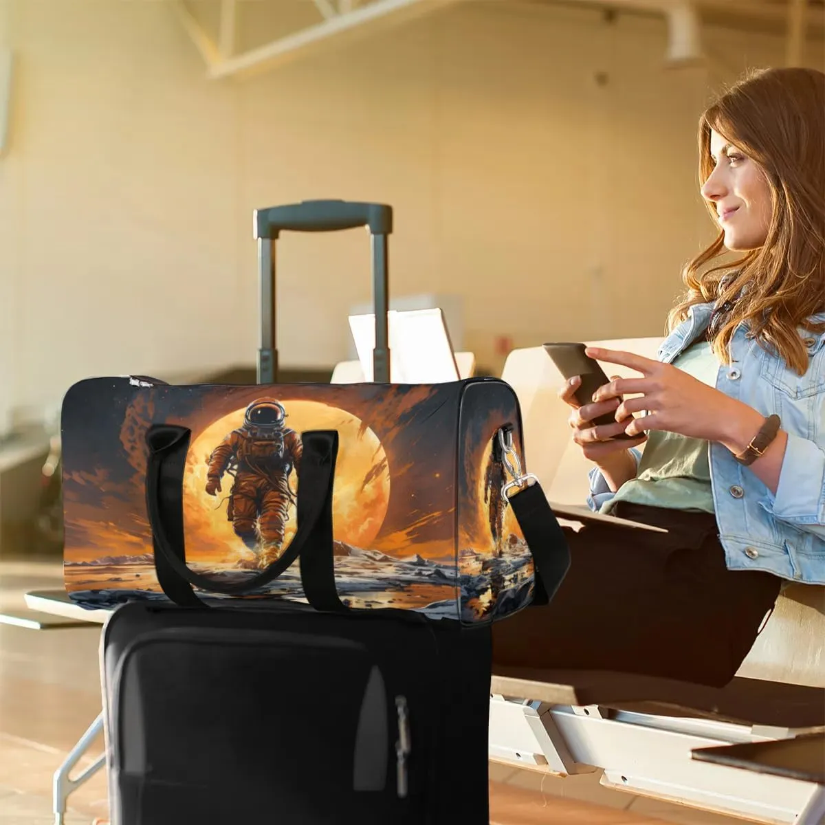 Galaxy Space Astronaut Travel Duffel Bag for Women Men Waterproof Foldable Overnight Weekender Bag Large Capacity Sports Gym Bag